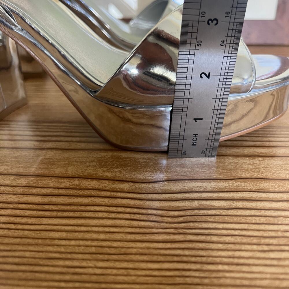 Steve Madden Silver Chunky Platform Heeled Sandals Womens 10 Emberly - Picture 9 of 12